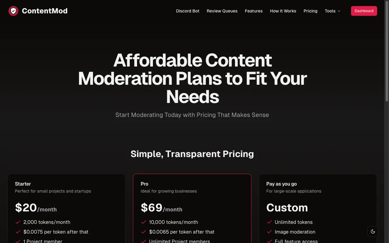 ContentMod — pricing page