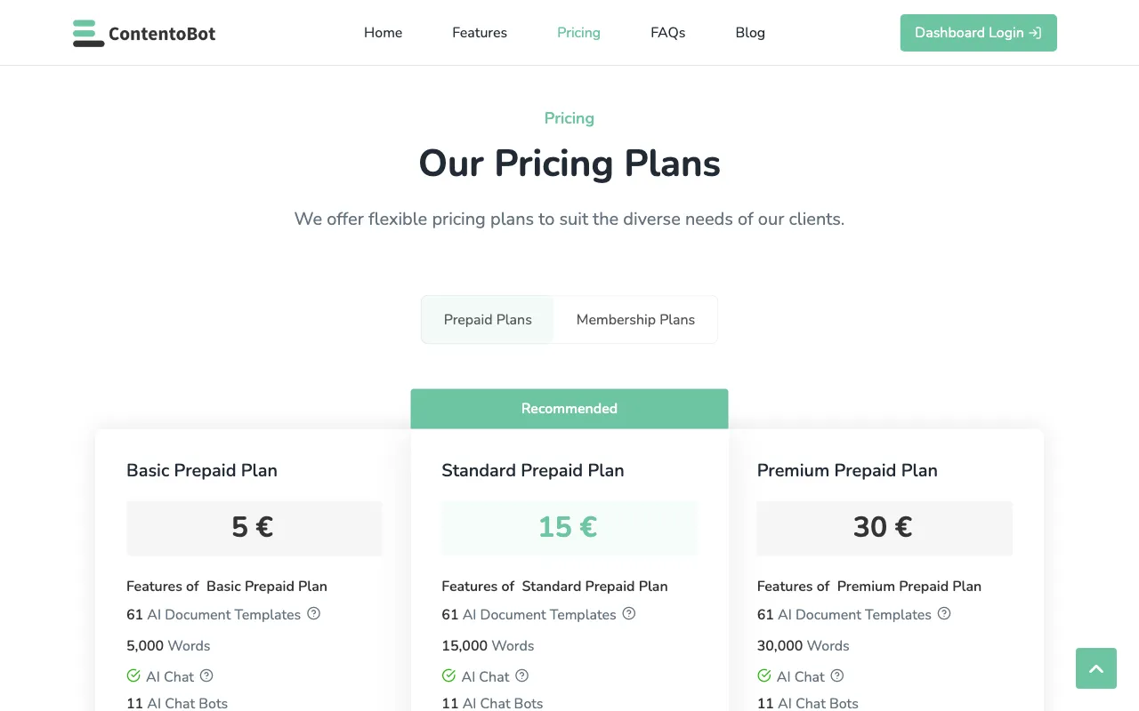 ContentoBot — pricing page