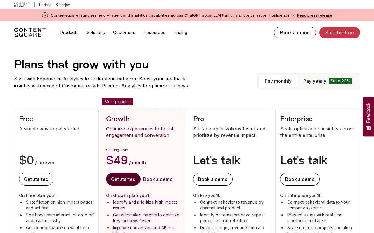Contentsquare — pricing page