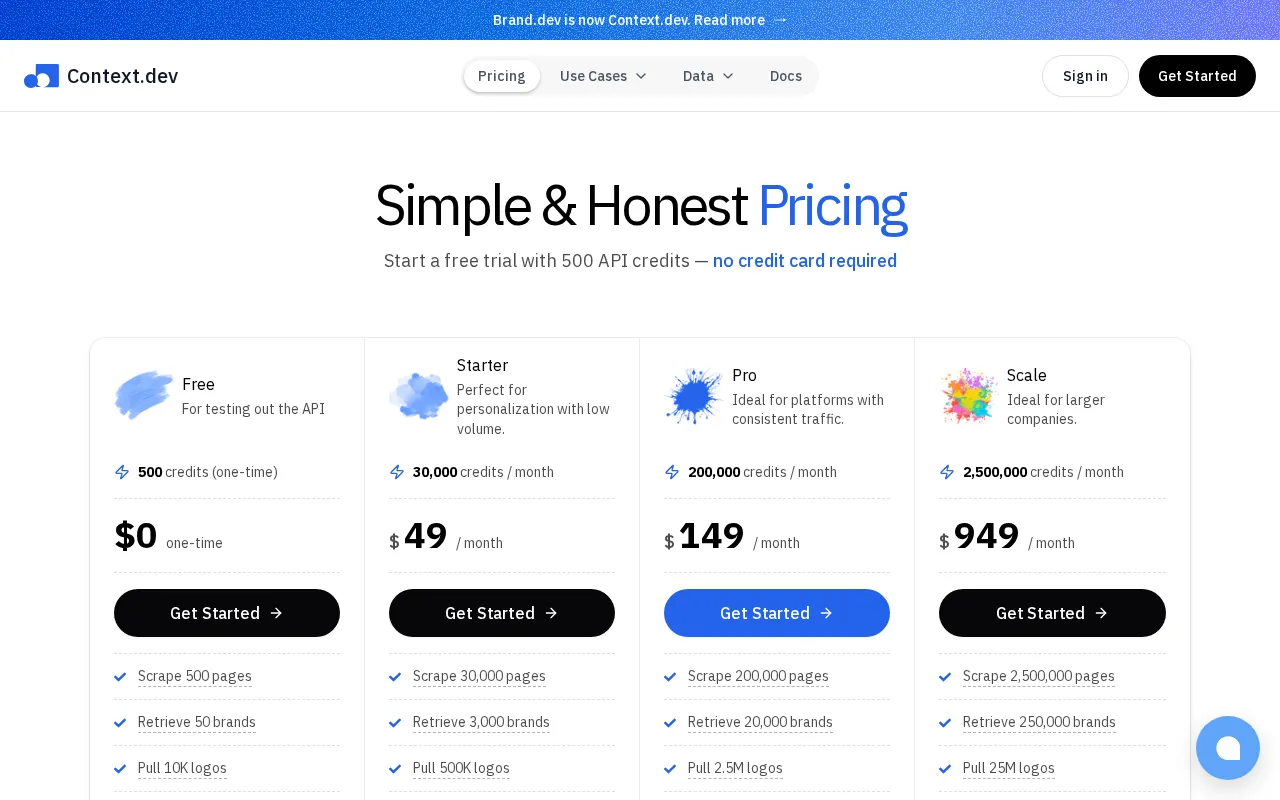Context.dev — pricing page