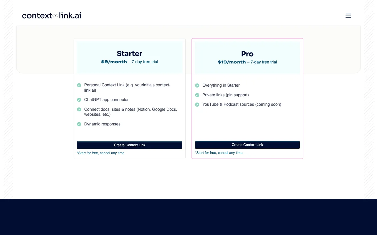 Context Link — pricing page