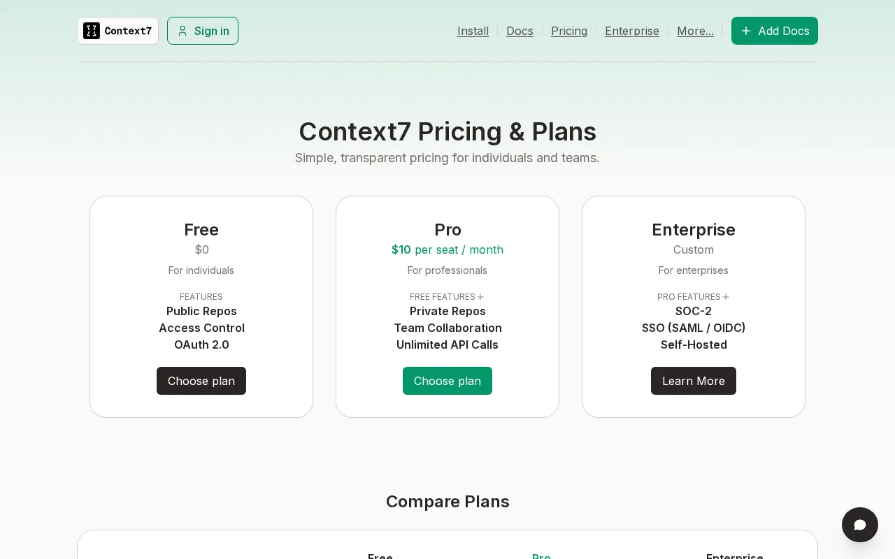 Context7 — pricing page