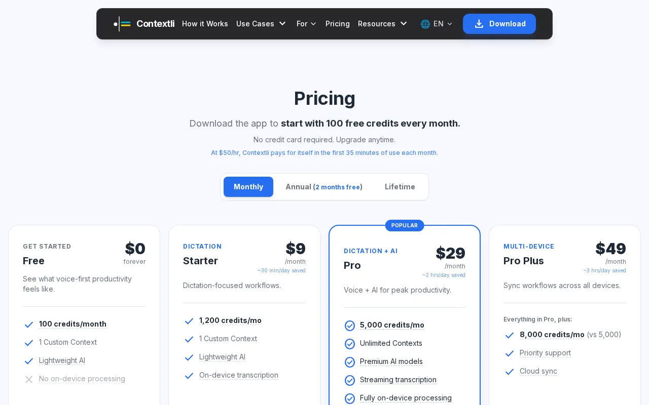 Contextli — pricing page