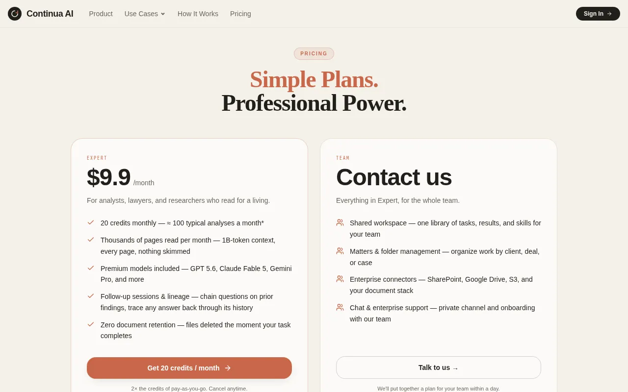 Continua AI — pricing page