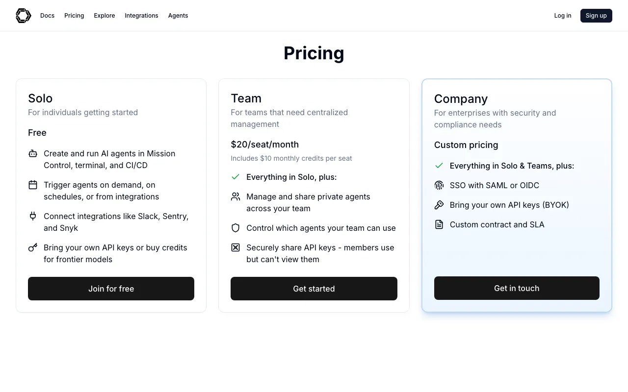 Continue — pricing page