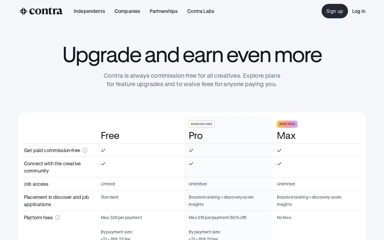 Contra — pricing page