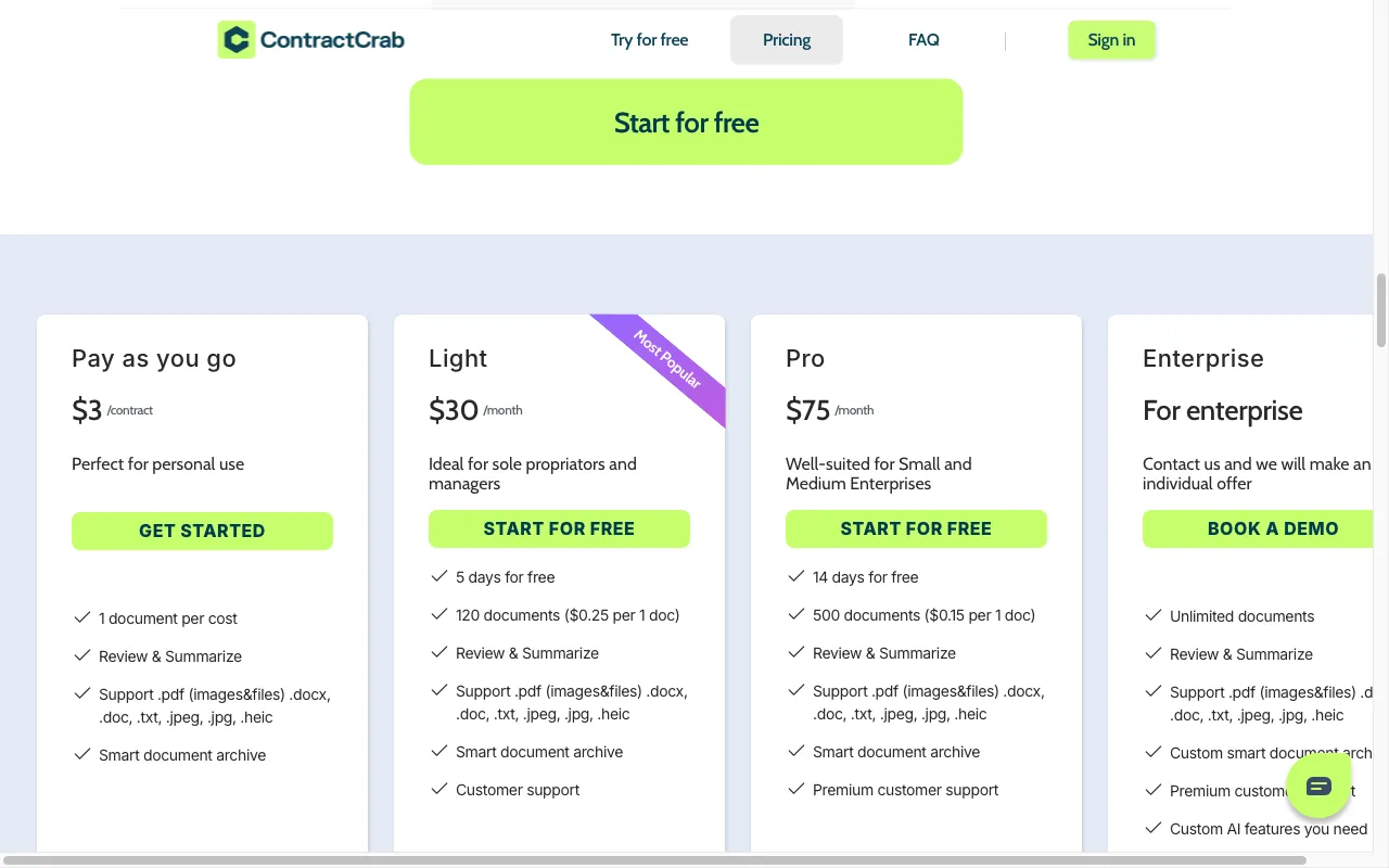ContractCrab — pricing page