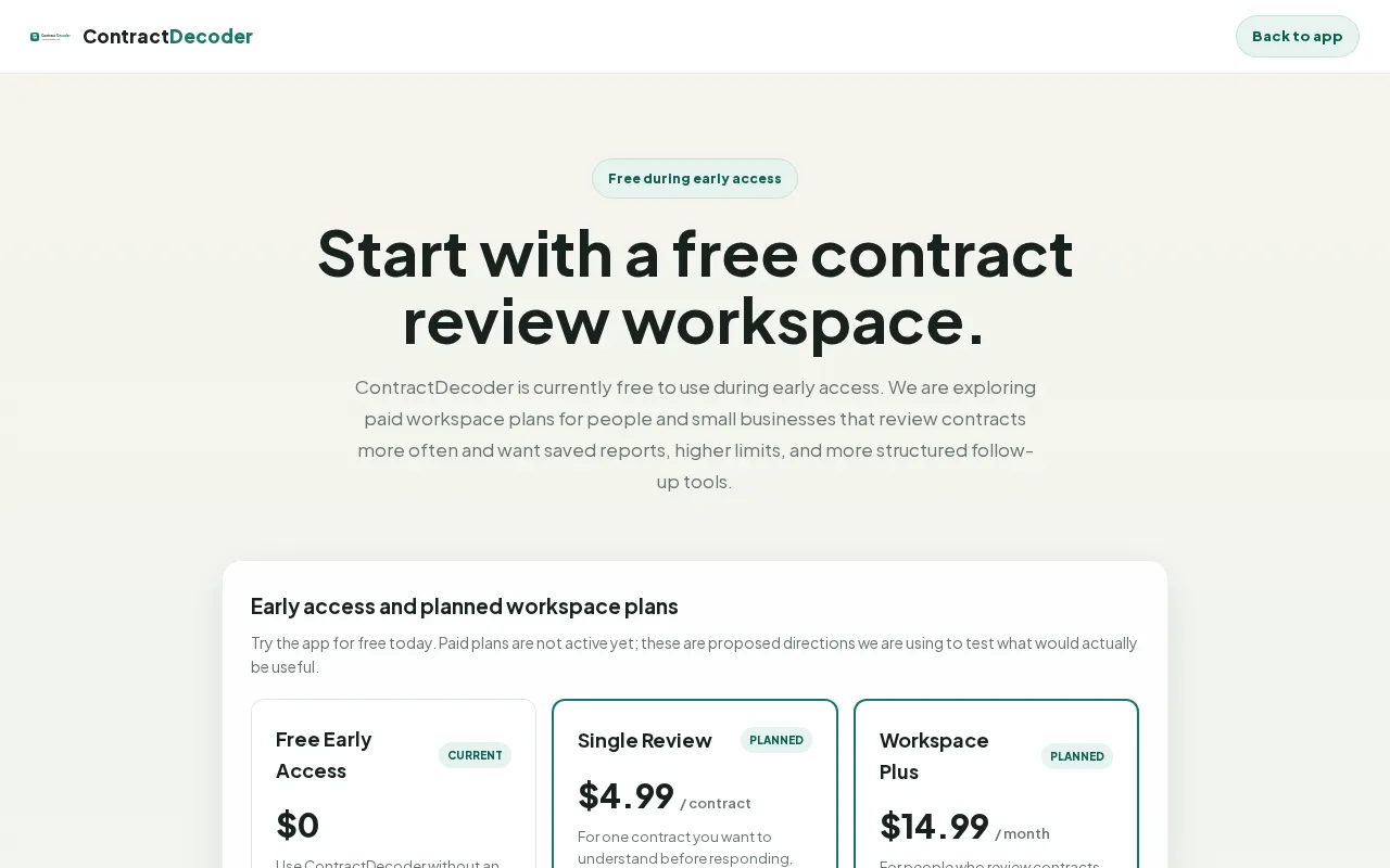 ContractDecoder — pricing page