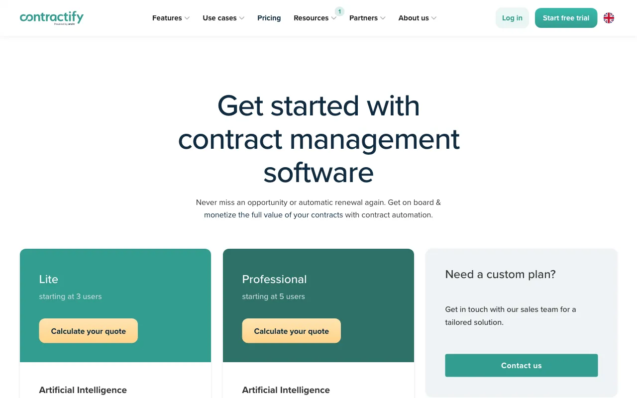 Contractify — pricing page