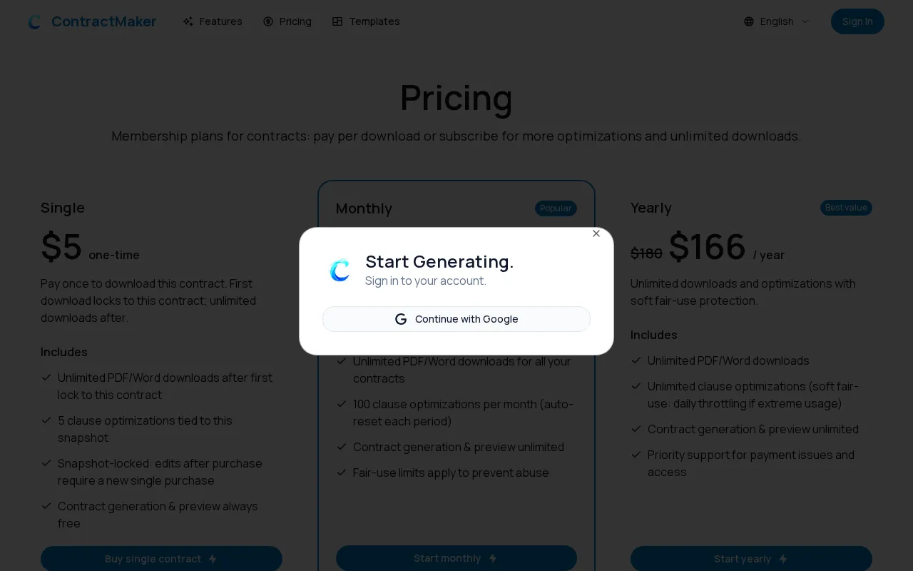 ContractMaker — pricing page