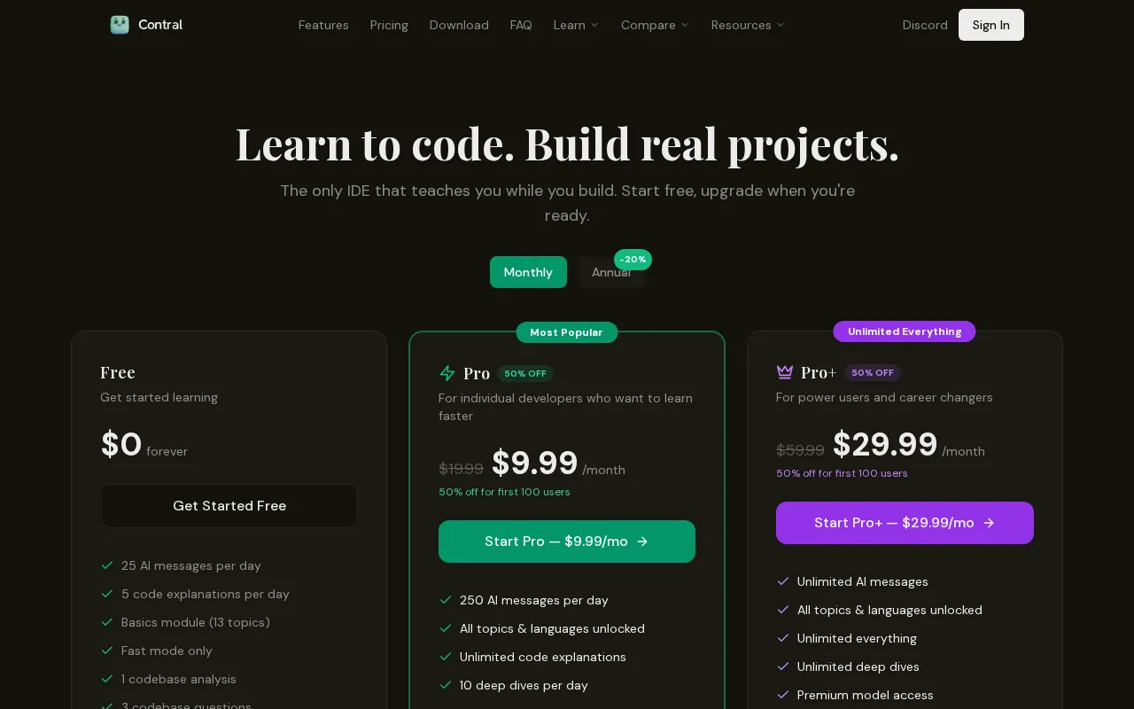Contral — pricing page