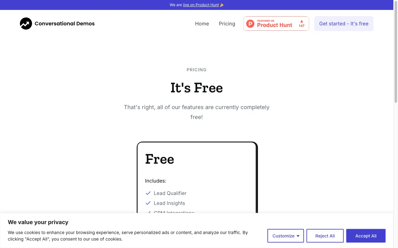 Conversational Demos — pricing page