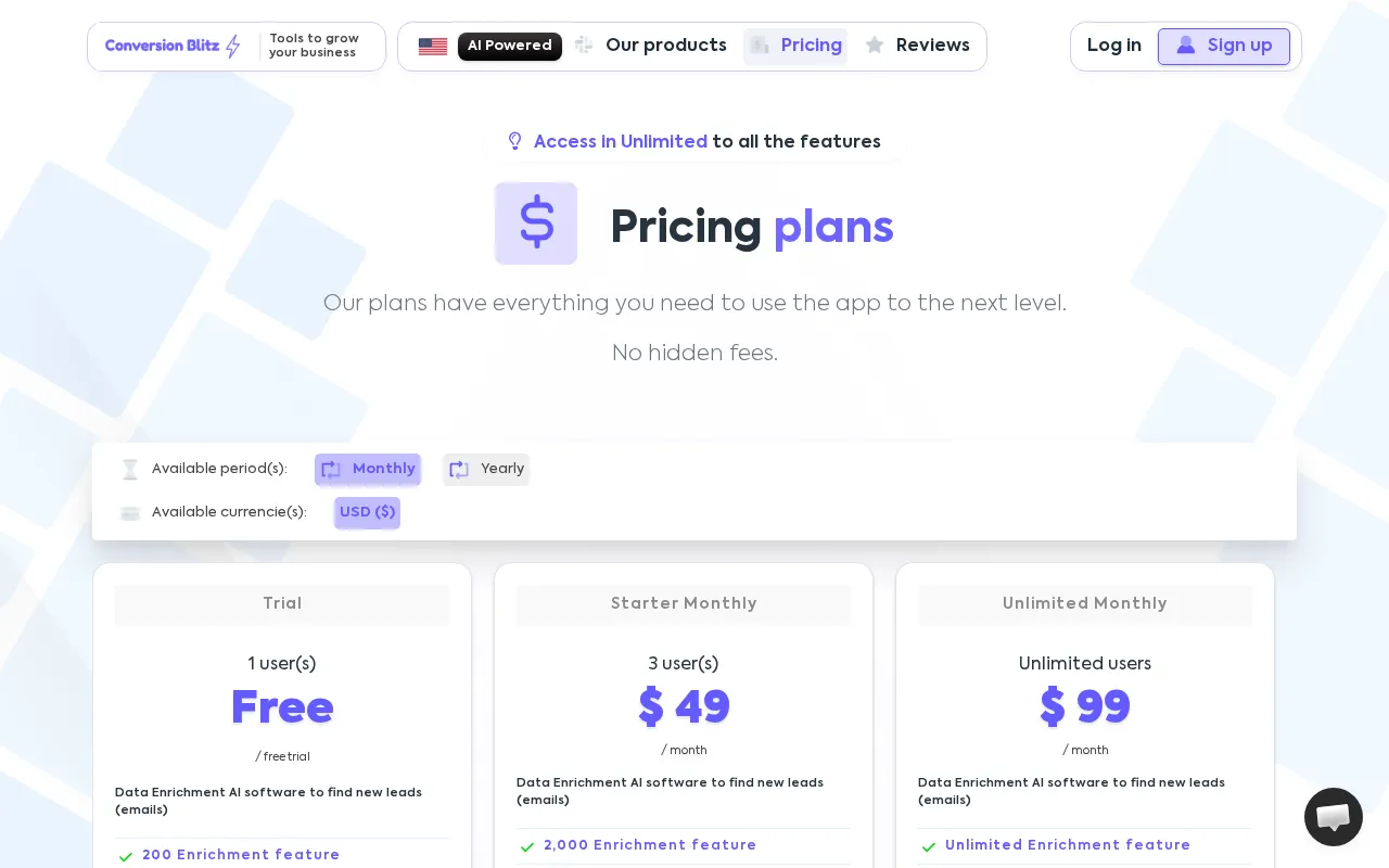 Conversion Blitz — pricing page
