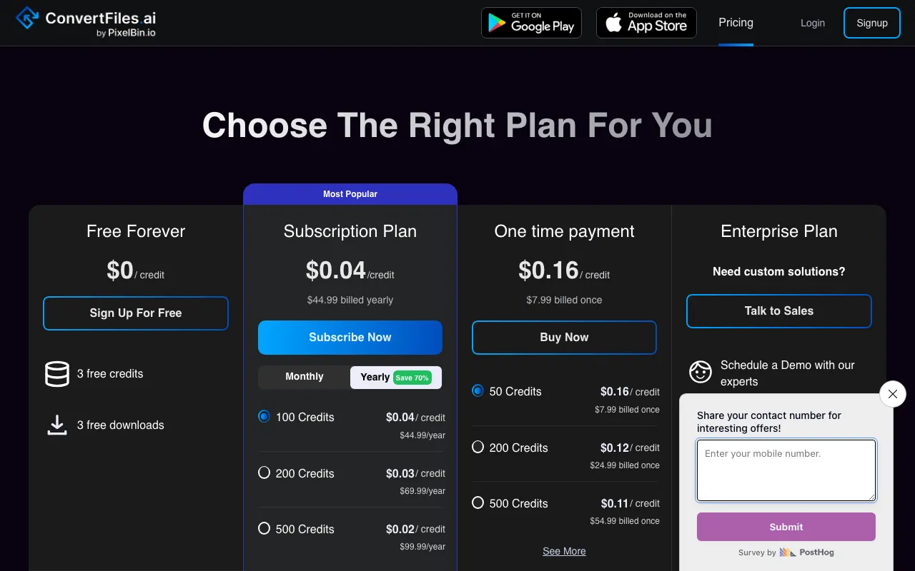 Convertfiles.ai — pricing page
