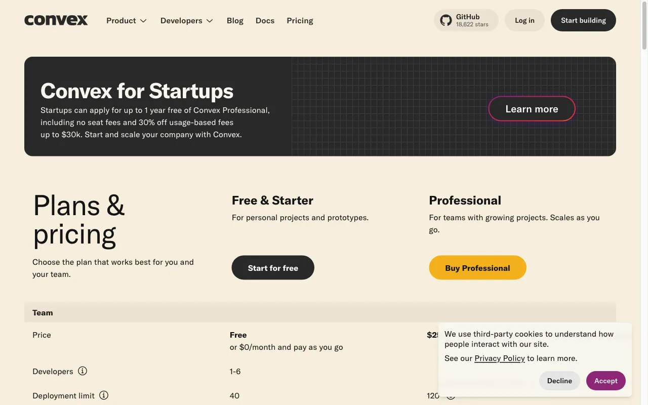 Convex — pricing page