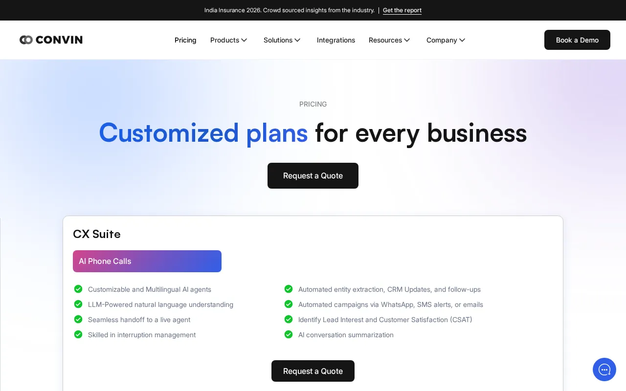 Convin — pricing page