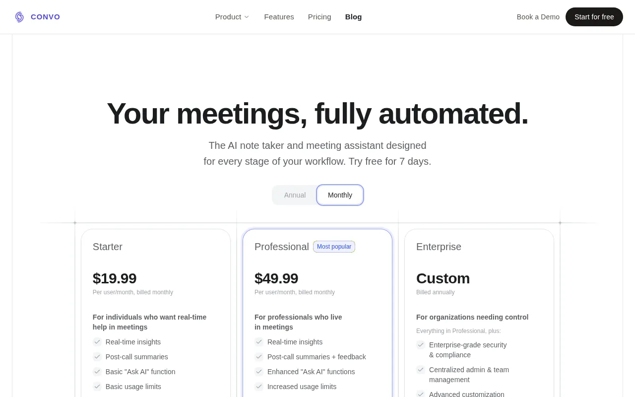 Convo — pricing page