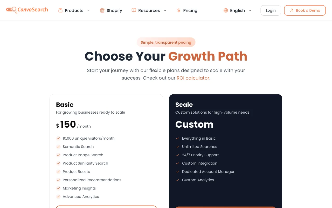 ConvoSearch — pricing page