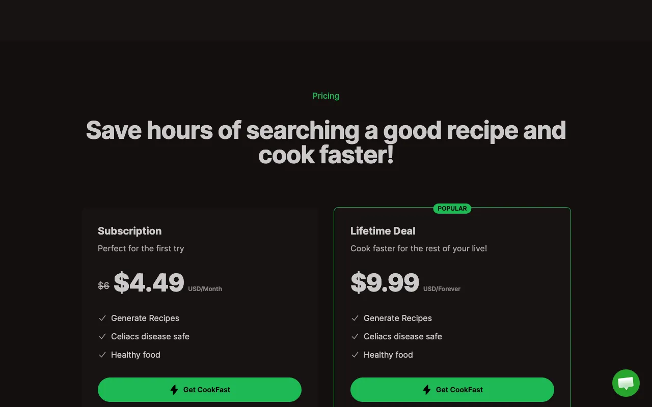 CookFast — pricing page
