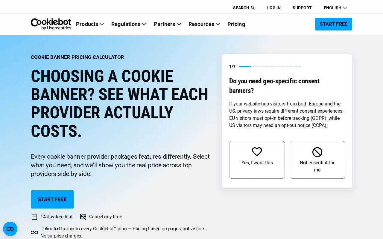 Cookiebot — pricing page