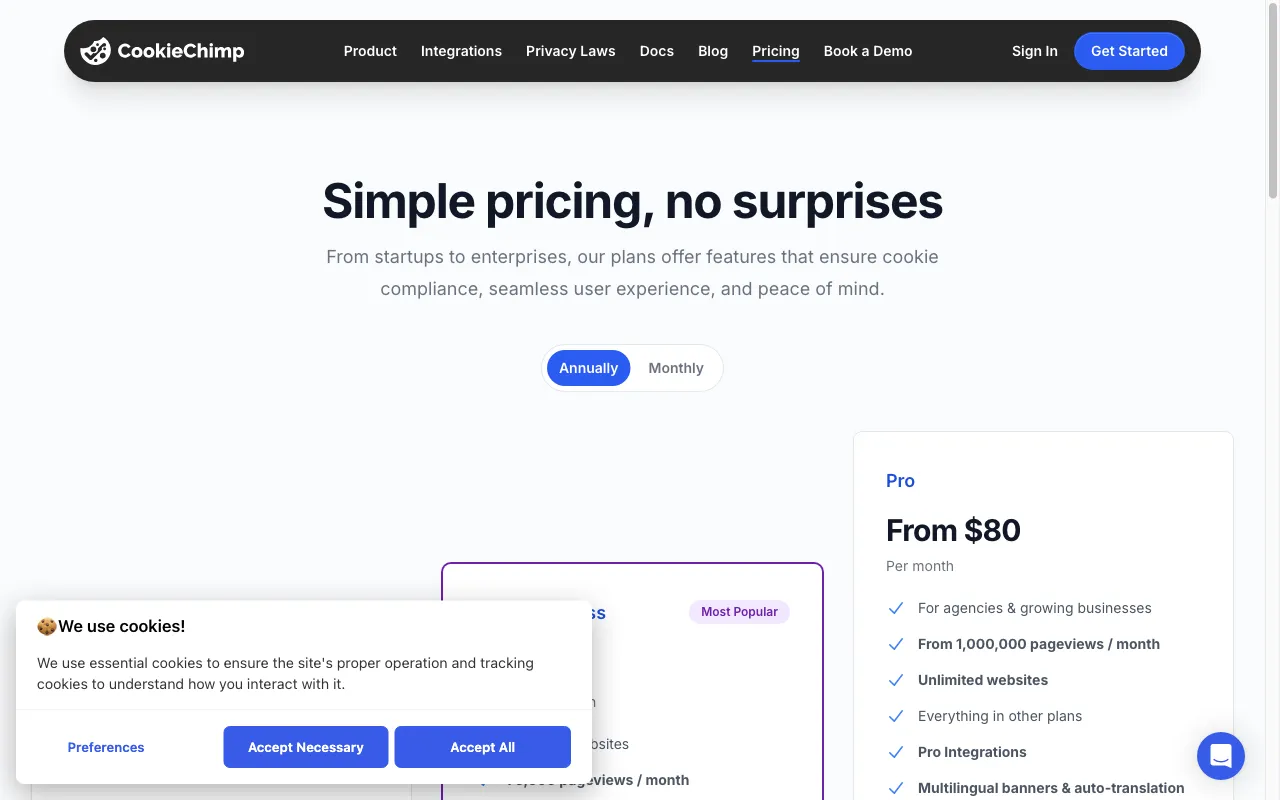 CookieChimp — pricing page