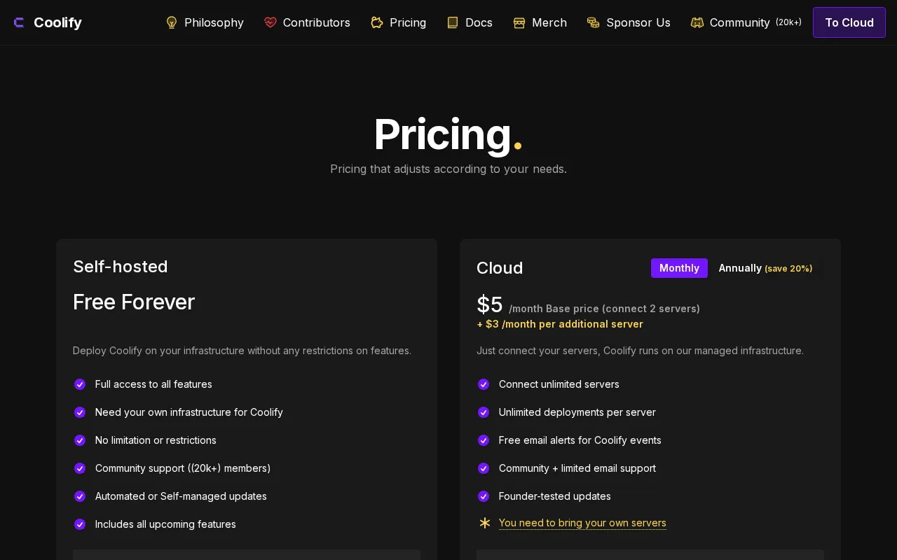 Coolify — pricing page