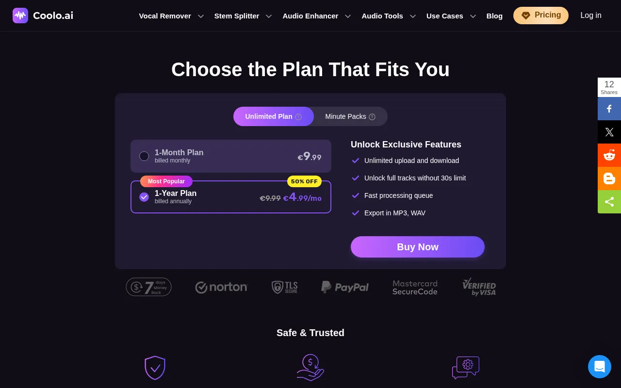 Coolo AI — pricing page