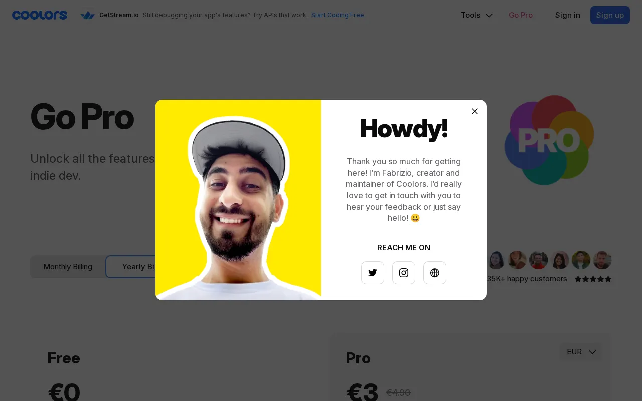 Coolors — pricing page