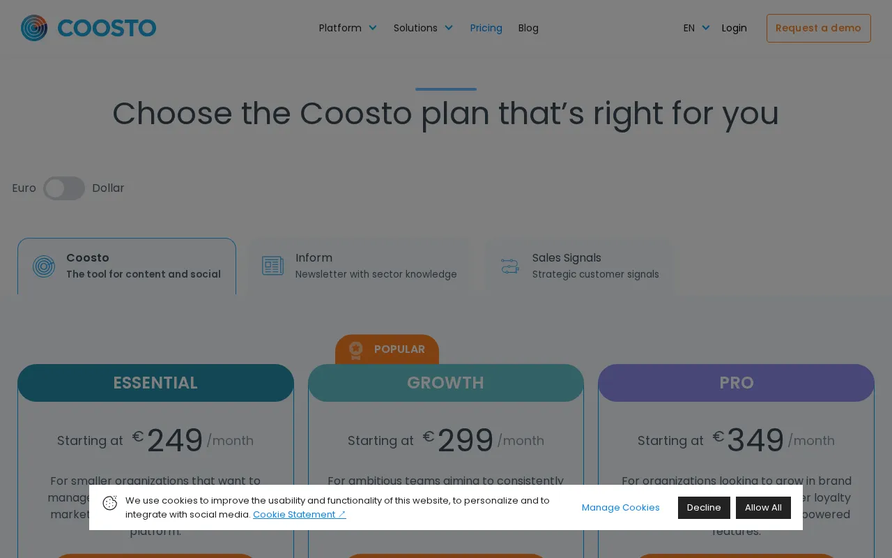 Coosto — pricing page