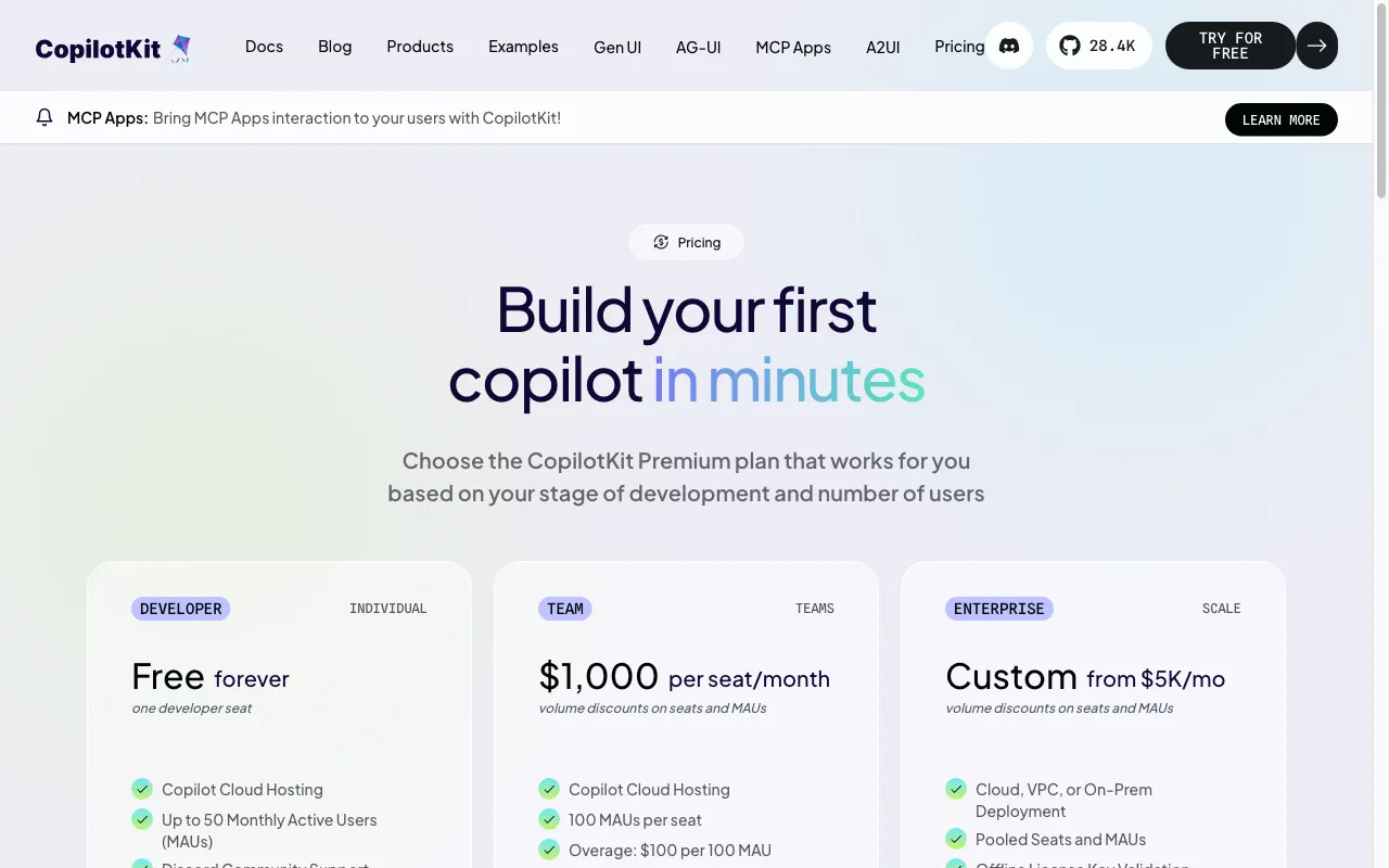 CopilotKit — pricing page