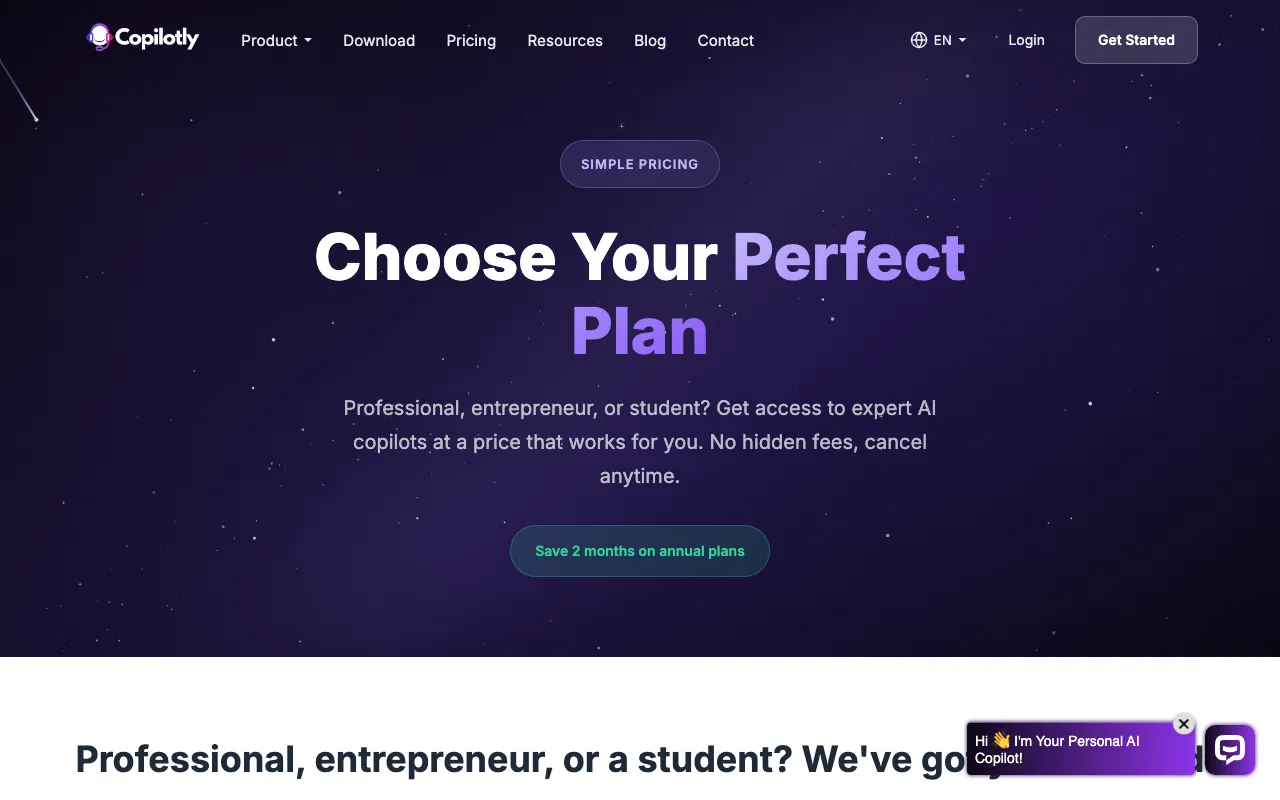 Copilotly — pricing page