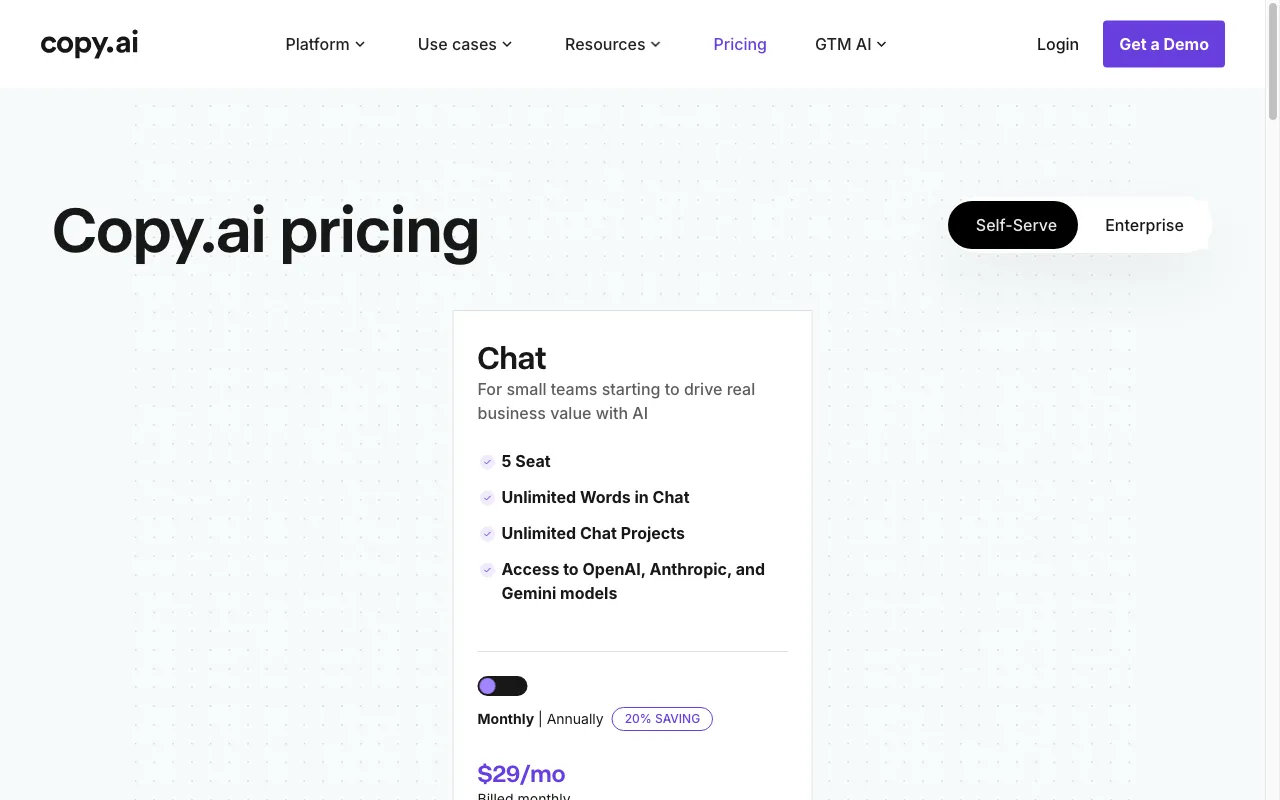 Copy.ai — pricing page