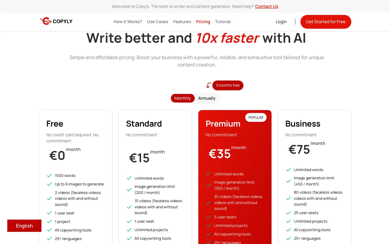 Copyly — pricing page