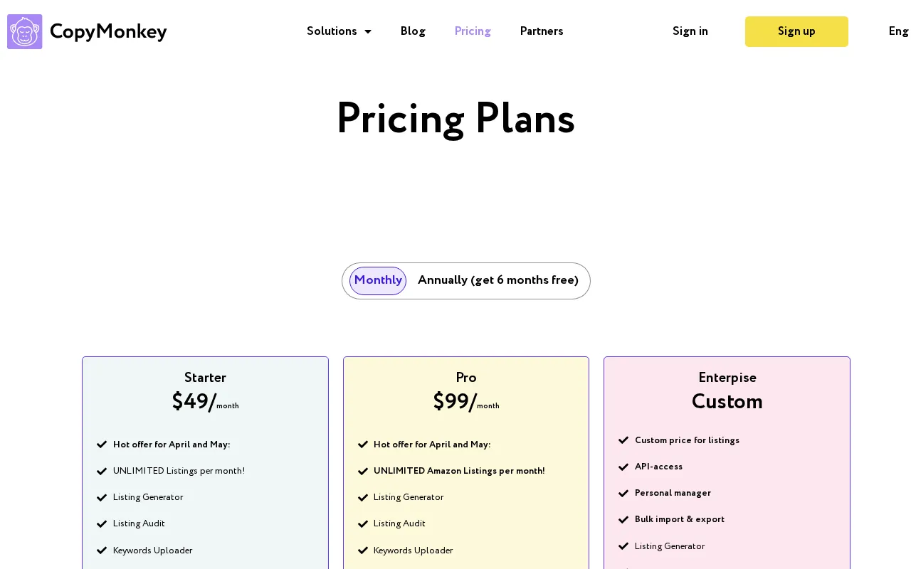 CopyMonkey — pricing page