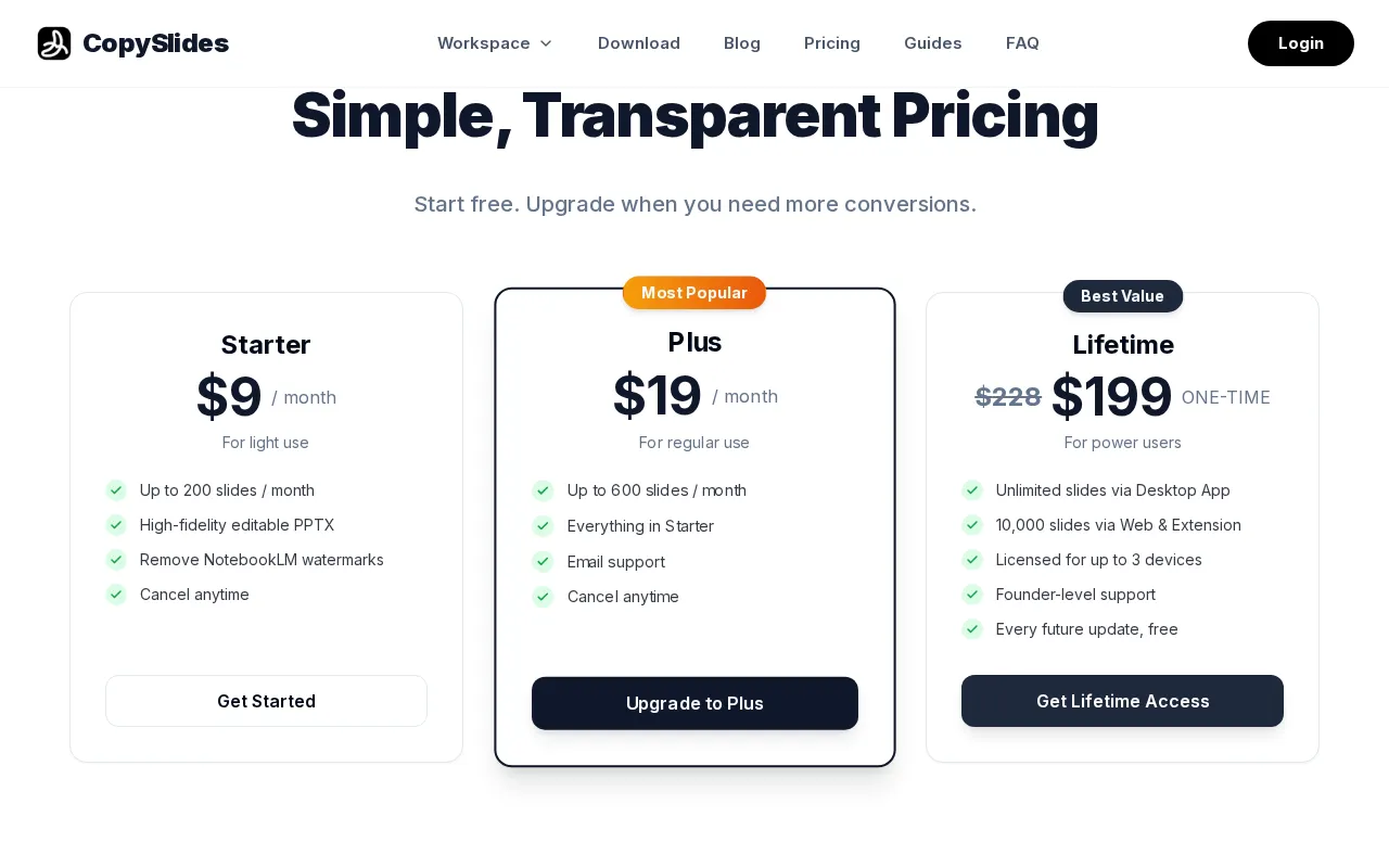 CopySlides — pricing page