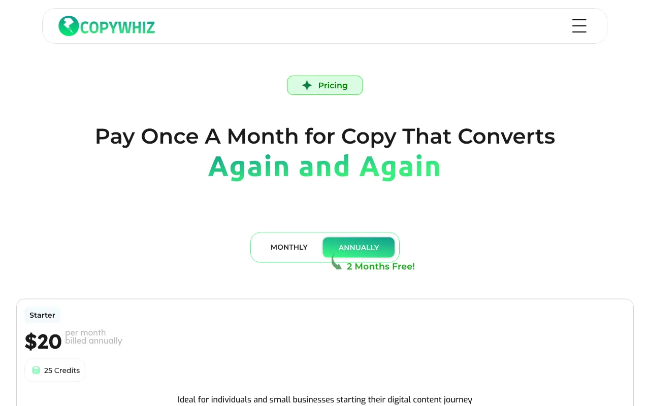 Copywhiz.ai — pricing page
