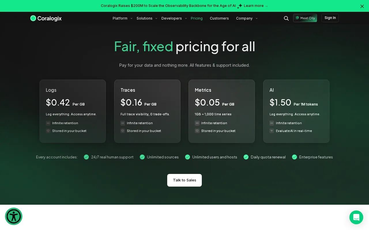 Coralogix — pricing page