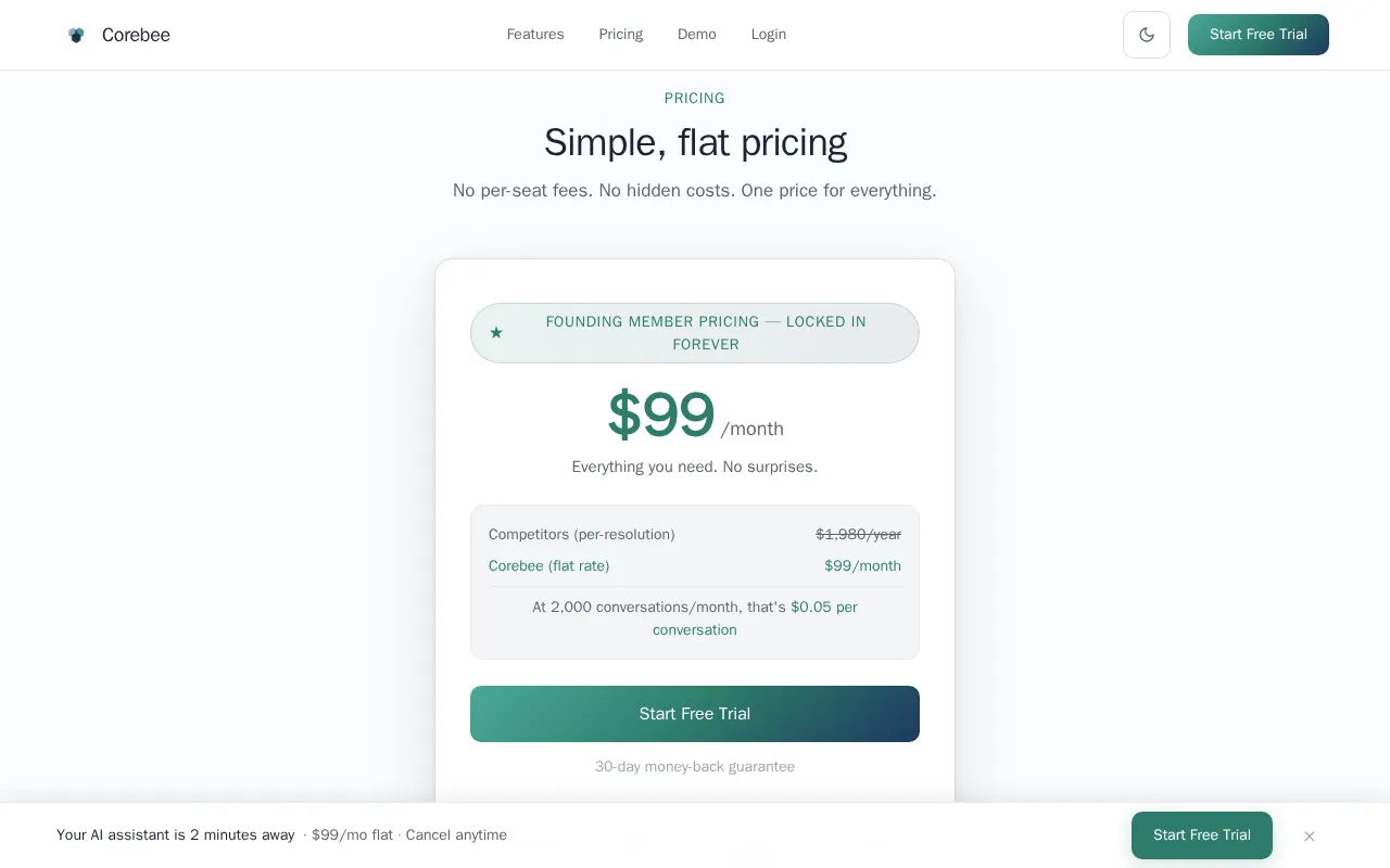 Corebee — pricing page