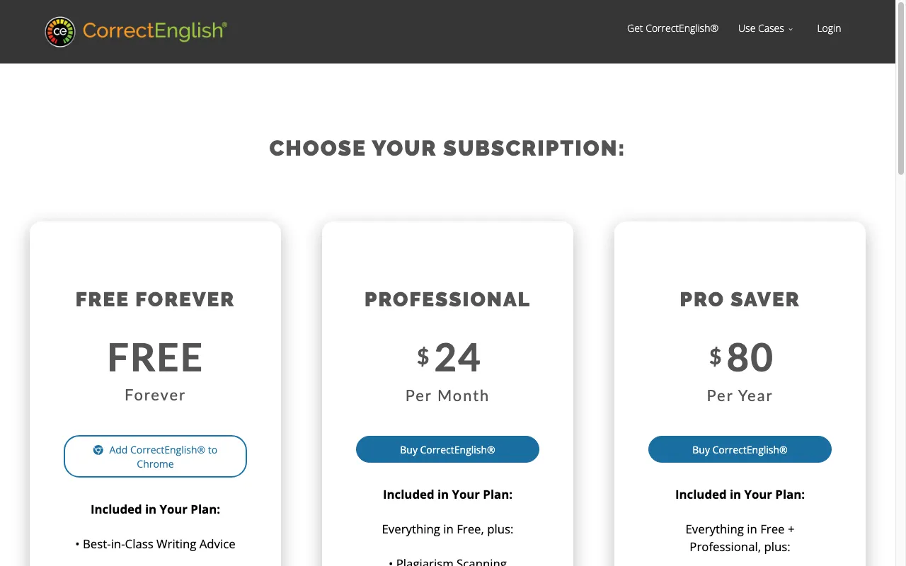 correctenglish.com — pricing page