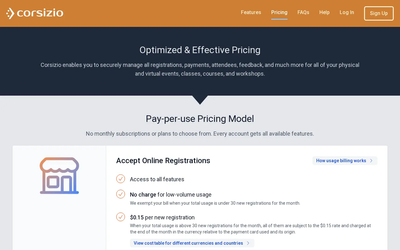 Corsizio — pricing page