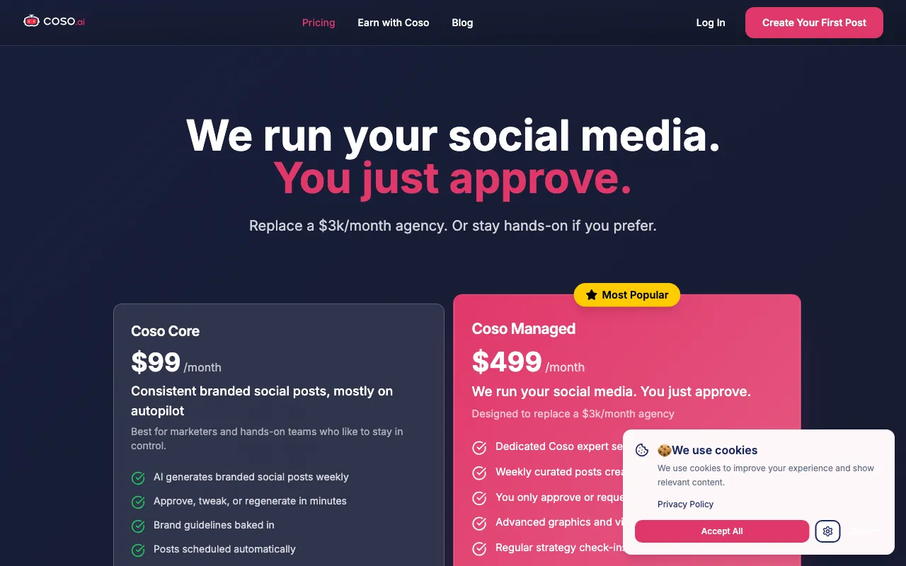 Coso.ai — pricing page