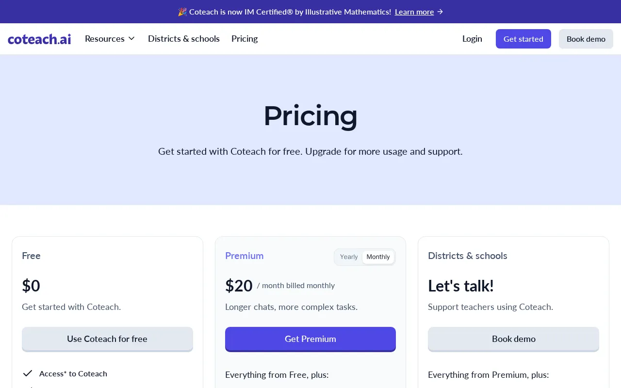Coteach — pricing page