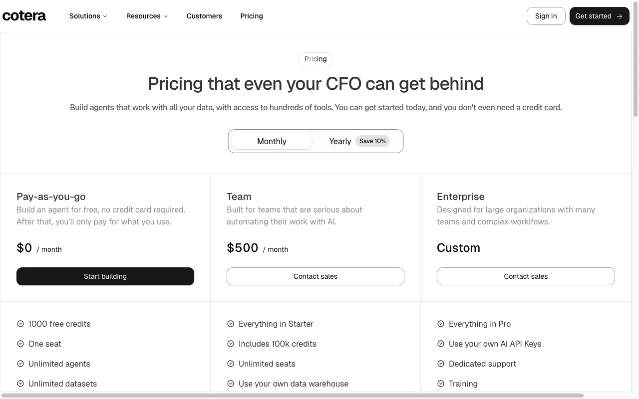 Cotera — pricing page