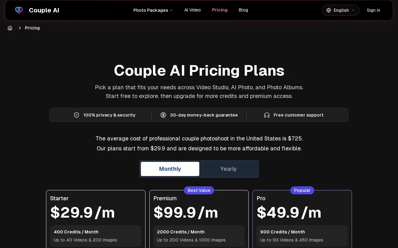 couple ai — pricing page