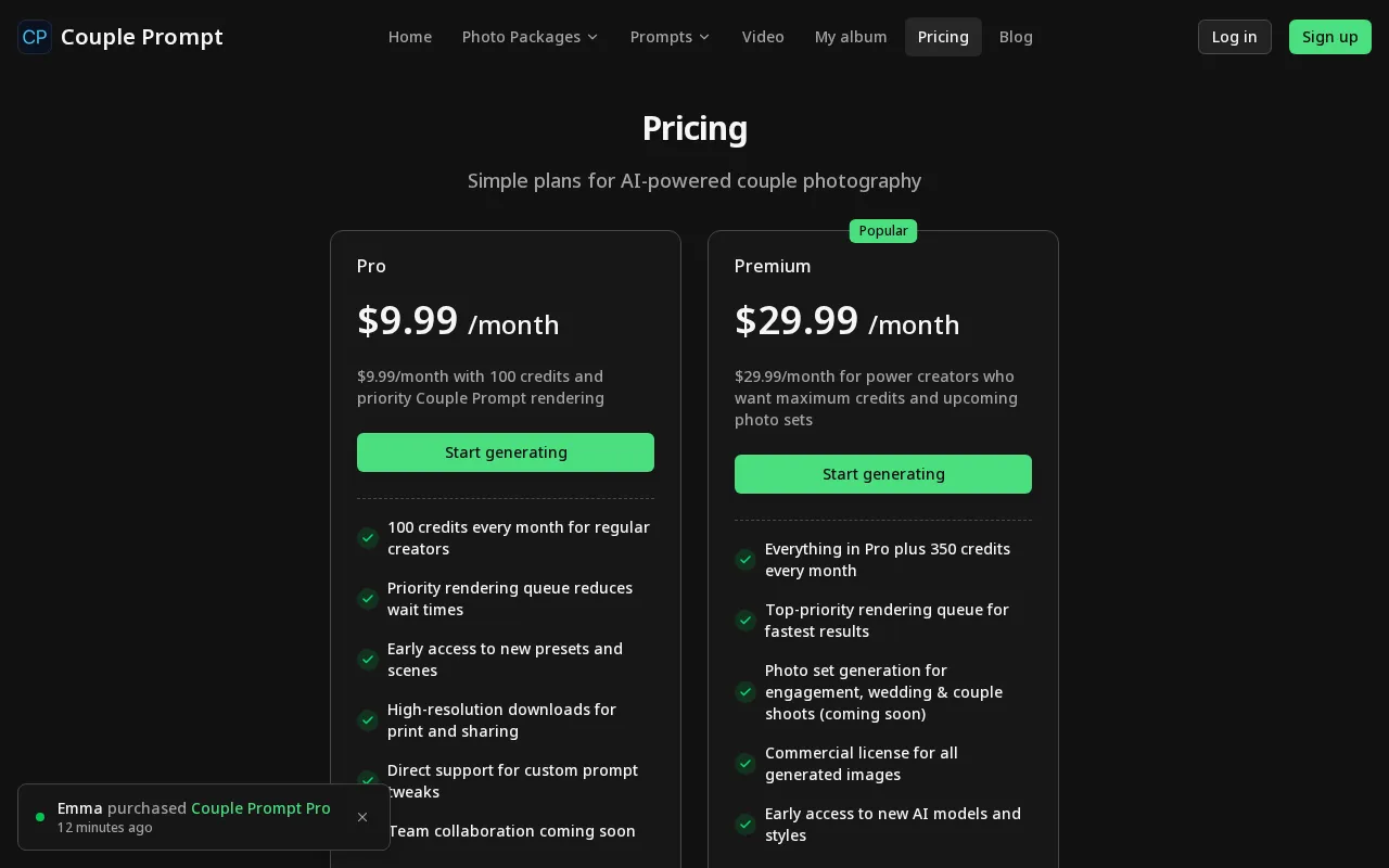 Couple Prompt — pricing page