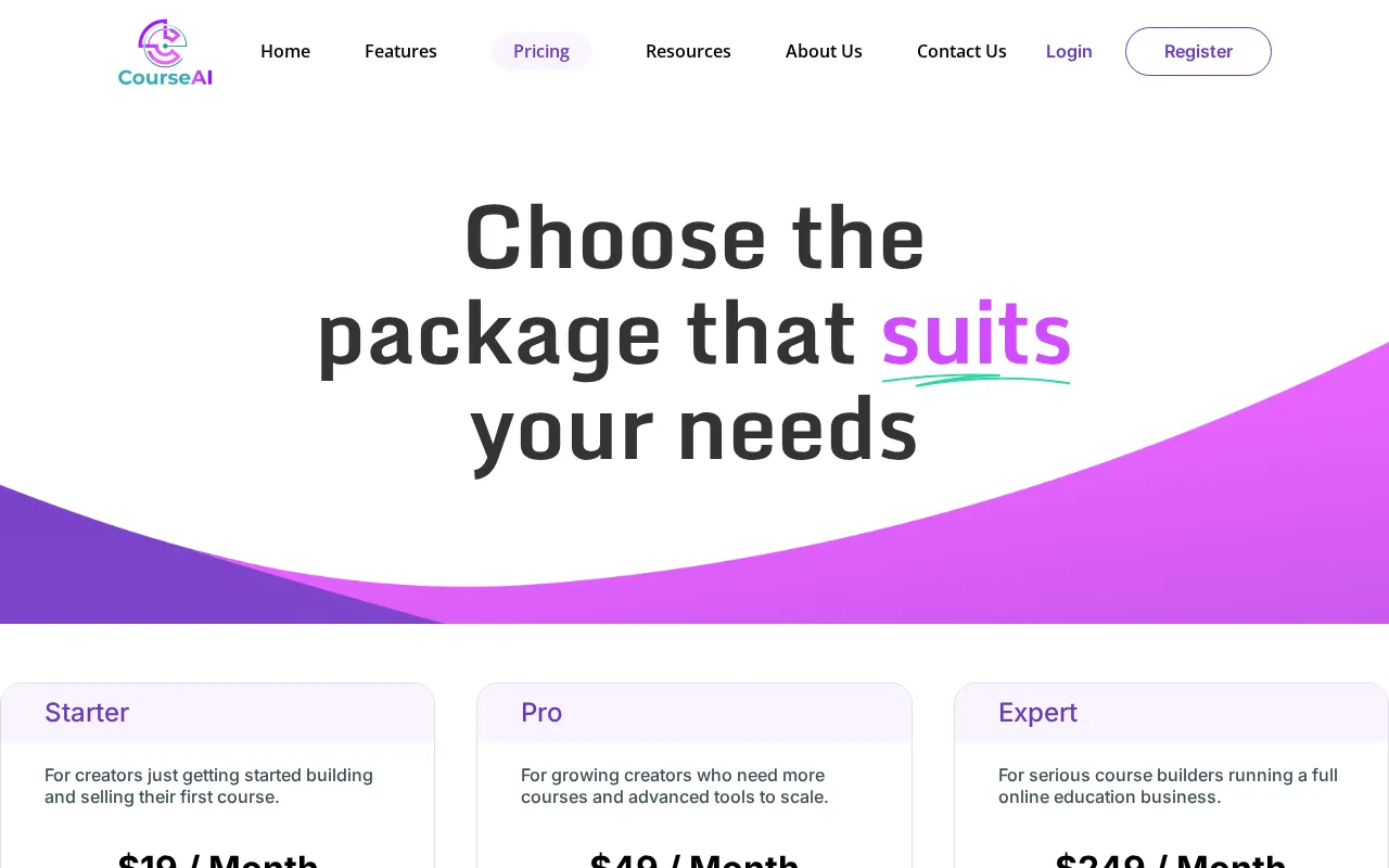 CourseAI — pricing page