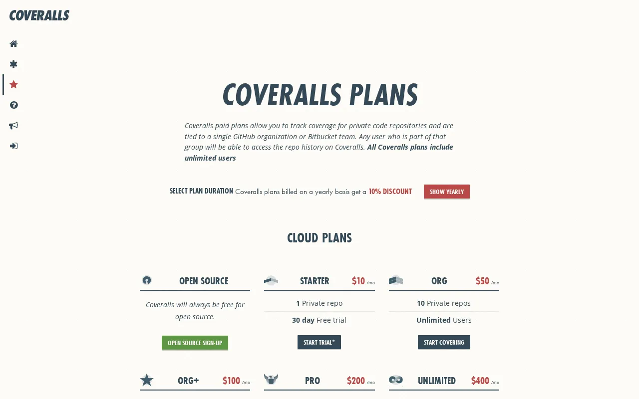 Coveralls — pricing page