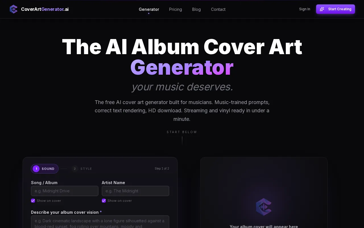 CoverArtGenerator.ai — preview screenshot