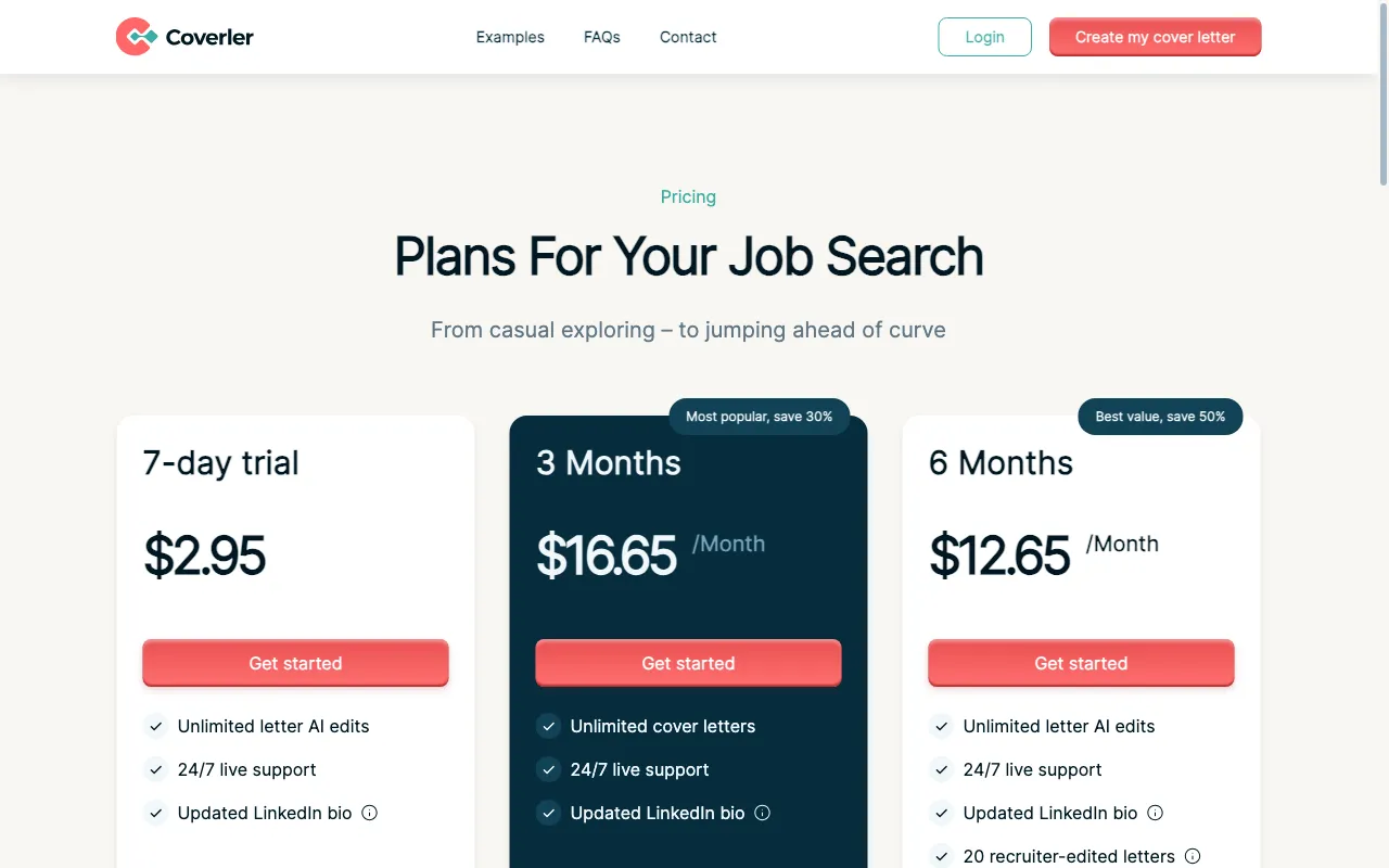 Coverler — pricing page