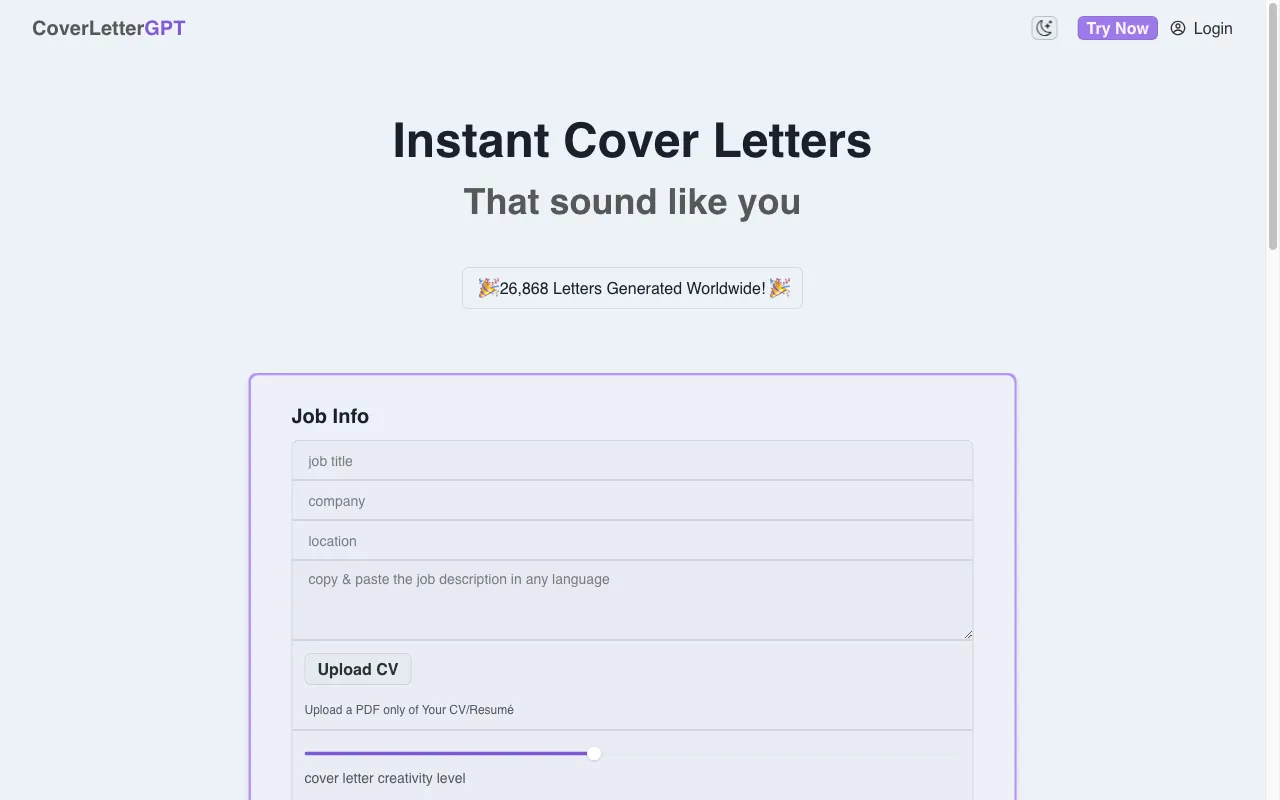 CoverLetterGPT — preview screenshot